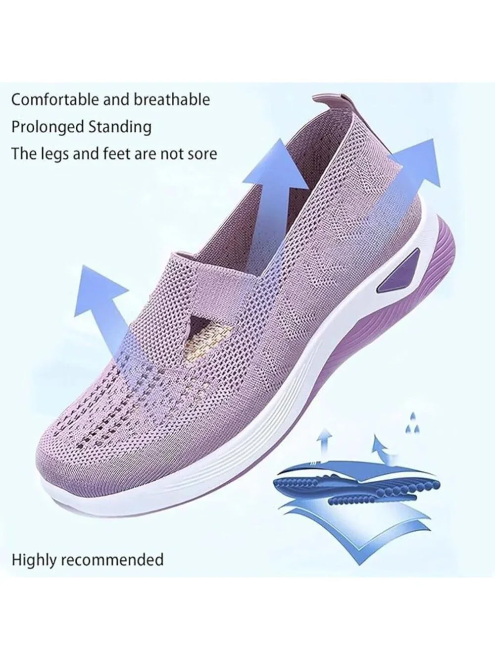 Women's White Woven Lightweight Non-Slip Arch Support Breathable Walking Shoes - Picture 4 of 6